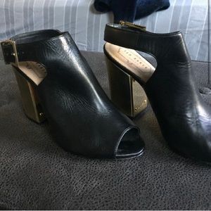 Ted Baker Black and gold block cut out heel wedges size 7.5